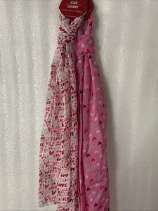 Pair Of Scarves Multicolor 11"X60" XOXO hugs pink white red hearts valentine - Picture 1 of 4