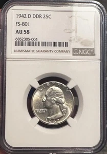 🔍 RARE 1942-D Washington Quarter NGC AU58 FS-801 💎 Doubled Die Reverse DDR - Bild 1 von 5