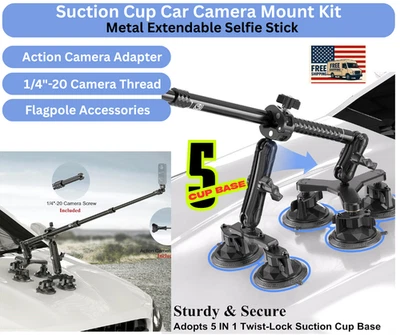 Car Suction Cup Mount Kit with Extendable Selfie Stick & Dual Arms Selfie Stick - Image 1 of 4