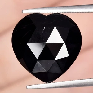 π 6.50ct 13.8x13.7mm Heart Rose Cut Natural Black Onyx - Thailand Gemstone - Picture 1 of 4