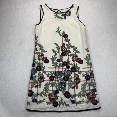 Max Studio Kleid Blumen bestickt ärmellos lässig weiß Baumwollmischung M - Bild 1 von 4