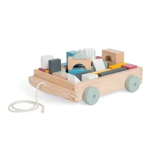 Carro de tracción de ladrillos Bigjigs Toys - Carro de madera con bloques - Imagen 1 de 6