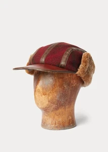 Double RL RRL karierte Wolle & Lammfell Ohrenklappe Kappe Mütze, Größe Medium - 23,5" /60cm - Bild 1 von 7