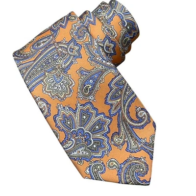 Corbata de seda para hombre Countess Mara naranja azul cachemira clásica 3,25" Foto 1 de 4