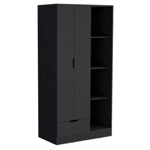 Depot EShop Toccoa Engineered Wood Armoire with 4-Tier Open Shelves in Black - Picture 1 of 7
