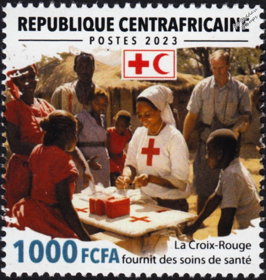 RED CROSS ICRC Nurse Provides Medical Care/Aid Stamp (2023 Central Africa) — 第 1/1 张图片