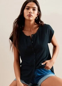 New Banana Republic Cap Sleeve Gathered Neck Button-Down Top Size Small Black - Picture 1 of 10