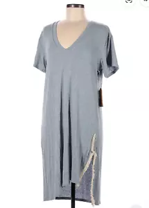 Neu mit Etikett Fresh Produce Wanderlux Dunmore Fransen-T-Shirt-Kleid babyblau grau S M L - Bild 1 von 3