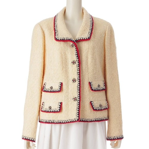 Giacca CHANEL 06A tweed lana seta mohair 4 tasche bianco sporco taglia 48 P28981