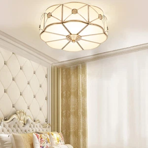 Vintage Flush-Mount Chandeliers Brass Glass Shade Corridor Light Decorative Lamp - Picture 1 of 21