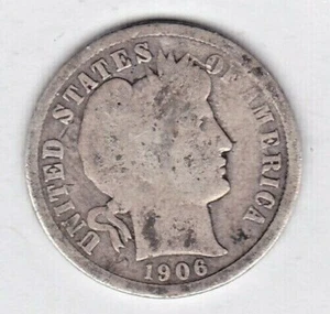 1906 Barber Dime in GOOD condition ~ FULL RIM ON BOTH SIDES. stk 69 - Imagen 1 de 5