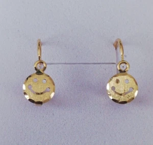 18K Solid Gold Toddler & Baby Girls Earrings Happy Face Stamped. New. - Picture 1 of 5