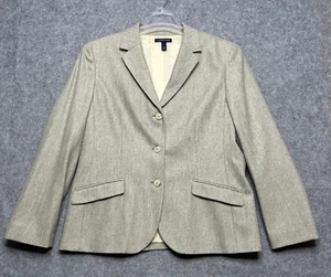 Lands End Blazer Women 16 Ivory Gray Tweed Wool Cashmere 3 Button Classic Career - Picture 1 of 19