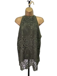 Crochet Halter Tank Womens XL Olive Green Lined Bow Boho Minimalist Cupshe Vaca - Picture 1 of 8