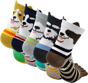 ZAKASA Womens Toe Socks Funny Cat Dog Print Cotton Five Finger Socks Novelty Ath - Picture 1 of 12