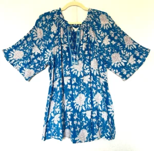 Pretty *MONSOON* Blue & White Tassel Embroidered Beaded Tunic Top L - Picture 1 of 7