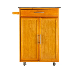 Wood Kitchen Trolley Cart Rolling Storage Cabinet Island w/Stainless Steel Top - Picture 1 of 9