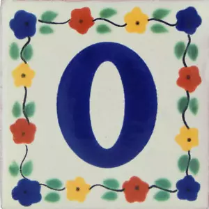 Mexican Ceramic Tile House Number Home Address Floral Tile # 0 - Picture 1 of 2