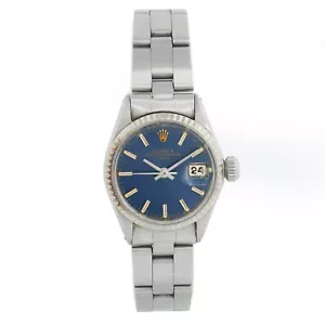 Vintage Rolex Ref 6517 Ladies Steel Self Winding Date Blue Dial item# 63707 - Picture 1 of 5