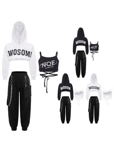Kids Girls Crop Top Tracksuit Outfit Sports Set Camisole Pant Chain Hoodie Gym - Picture 1 of 52
