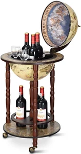 Mappamondo Bar Con Ruote Mobili, Porta Liquori Stile Retrò (Beige 45 X 45 X 88Cm - Foto 1 di 12