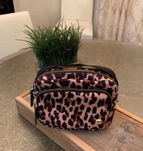 GIANNI BINI BLACK/BROWN NYLON LEOPARD ZIPPERED BELT BAG NWT - Picture 1 of 7