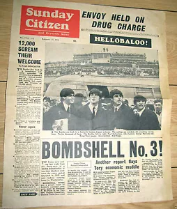 1964 BEATLES Newspaper Sunday Citizen Arrived in USA Ephemera John Lennon Retro - Imagen 1 de 4