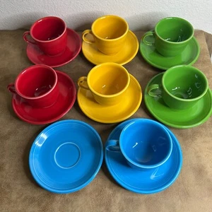 FIESTAWARE Set of 7 Coffee Tea Cups with 8 Saucers Homer Laughlin EUC USA 3256 - Picture 1 of 8