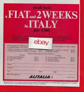 ALITALIA 1969 SMALL DEAL A FIAT 850 SEDEN & 2 WEEKS IN ITALY $360 AD