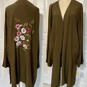 Cardigan donna Gibson Latimer taglia XL ricamato floreale aperto davanti spolverino nuovo con etichette - Foto 1 di 10