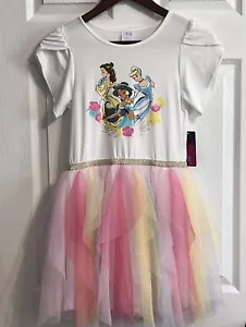Disney Princess Girls Crew Neck Short Cap Sleeve Tutu Tulle Dress, Size 9/10 - Picture 1 of 12