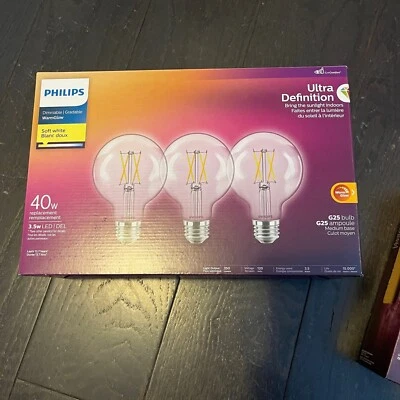 🆕 Philips UltraDefinition LED G25 E26Globe 40W Dimmable Soft White3-Pack - Image 1 of 4