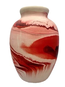 Nemadji 7” Pottery Vase Urn Pink/Red/Black Swirled Pattern Black EUC! - Picture 1 of 12