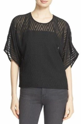 Top negro manga corta IRO Azade chifón textura zigzag aireado FR36 túnica transparente Foto 1 de 4