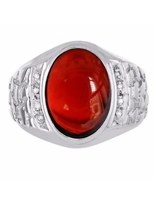 Echter ovaler Cabochon Granat & echte Diamanten gefasst in diesem Designerer Nugget D - Bild 1 von 3