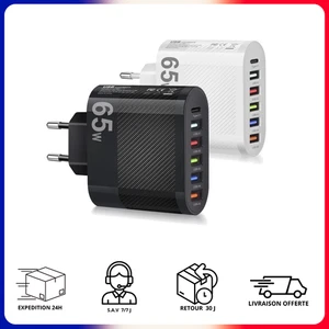 Chargeur Rapide 65W USB 3.0 x 5 + USB C Portable Tablette Telephone - Photo 1 sur 4