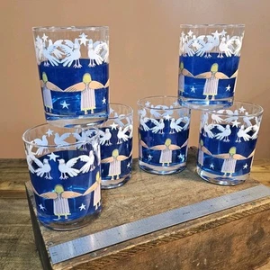 Vintage NEIMAN MARCUS Rock Glas Becher • Engel & Tauben ☆ 6er Set ☆ makellos - Bild 1 von 6