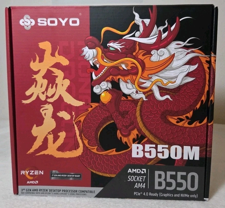 SOYO SY-B550M V2 Monarch Dragon AMD B550M Gaming Motherboard DDR4 USB3.1 M.2 - Image 1 of 4