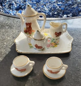 Vintage Miniature Dollhouse Teddy Bear Porcelain Tea Set 10 Piece - Picture 1 of 10