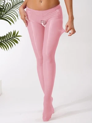 Women Sheer Pantyhose Floral Lace Patchwork Stretchy Faux Pearls Crotch Tights - Image 1 of 3