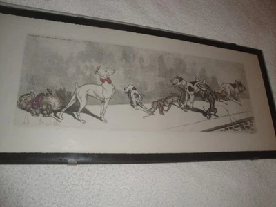 Boris Klein seltene handkolorierte Radierung, Dirty Dogs, signiert, ca.1938 - Bild 1 von 4