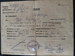 Wehrmacht Urschrift Zahlmeisterei 1943 - Bild 1 von 2
