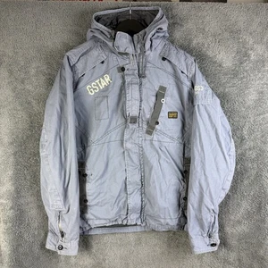 G Star Raw Utility Military Jacket Mens XL Blue Pockets Hood Outdoor Walking - Picture 1 of 16