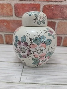 Vintage Japanisch Orientalisch Blumen Hartriegel Ingwer Glas Urne Pastell Rosa Grün Lila - Bild 1 von 8