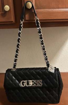 GUESS Women's Mattia Quilted Chain Handles Bag Satchel Handbag Purse  - Black - Image 1 of 2