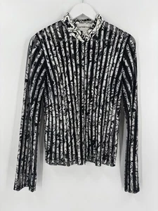 Victor Costa Vintage Jacket Womens 10 Black White Floral Striped Zip Up Sheer - Picture 1 of 18