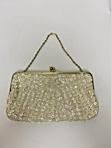 Vintage Off White/Cream Beaded Evening Bag/Clutch Purse - Picture 1 of 9