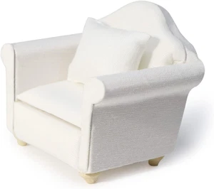 Sofa casa munecas 112 escala silla sala de lectura blanco tela madera marco - Bild 1 von 12