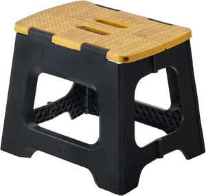 Modern Black Foldable Stool, Bamboo Top, 150kg Capacity, 27x30x25cm - Picture 1 of 7