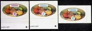 Lote de 3 estampillas de muestra de Tonga The Friendly Isles de los años 70 pelar y pegar TS2 TS3 - Imagen 1 de 2